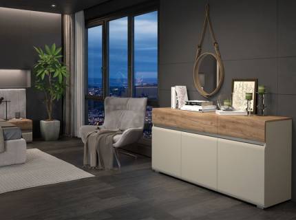 Comoda cu 3 usi si 2 sertare INVICTUS 176x86x45cm casmir/ stejar tabac