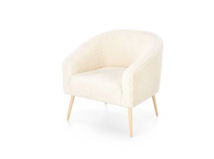 Fotoliu GRIFON 2 material buclat crem, picioare nuanta lemnului, design scandinav 77x67xH78cm