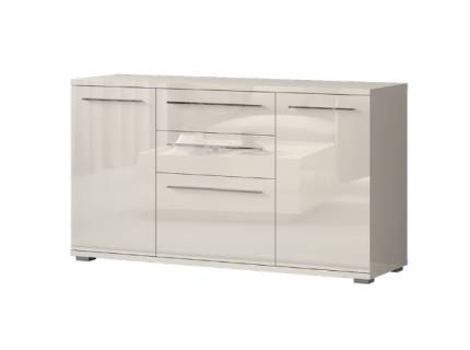 Comoda cu 3 usi si 2 sertare PIANO BEIGE 150x85x45cm bej lucios, manere crom