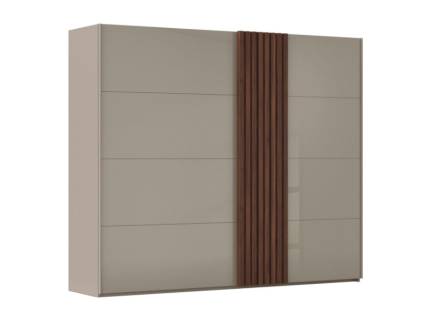 Dulap cu usi glisante TEGIO 262x223x69cm fango mat/ sticla fango- Walnut