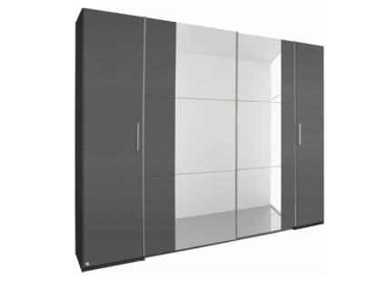 Dulap cu 2 usi cu balamale si 2 usi glisante KRONACH II 312x210x59cm gri metalic/ oglinda 