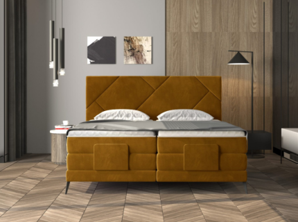 Pat Boxspring cu reglaj electric si topper LENOX (180x200cm) catifea mustar