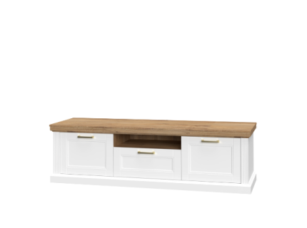 Comoda TV cu spatiu liber, 2 usi si 1 sertar TARA WHITE 177x52x54cm alb mat/ nuc Pacific