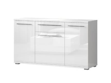 Comoda cu 3 usi si 1 sertar PIANO WHITE 150x85x45cm alb lucios, manere crom