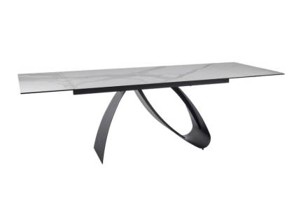 Masa extensibila DIUNA CERAMIC WHITE din ceramica italiana Statuario Venato alba, metal negru 160-240x90xH77cm
