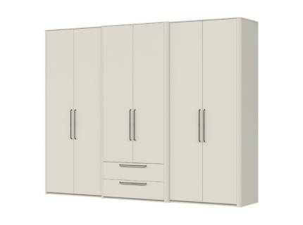 Dulap cu 6 usi cu balamale si 2 sertare AIR 290x225x61cm Pepper White, manere antracit 