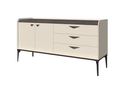 Comoda cu 2 usi si 3 sertare SOFFY 167x86x50cm Pepper White/ Stejar Melinga 