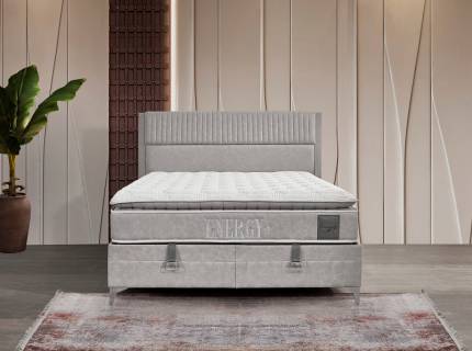 Pat tapitat cu saltea si spatiu pentru depozitare ENERGY PLUS (160x200cm) gri