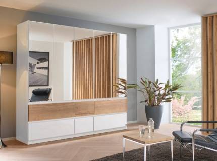 Dulap cu 5 usi cu balamale si 6 sertare WINNIPEG 226x210x56cm alb alpin/ halifax - oglinda