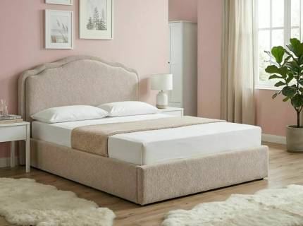 Pat tapitat cu somiera si spatiu pentru depozitare FLORENCJA RAVEN 140 / 160cm material texil beige