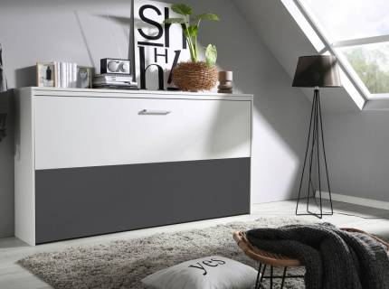 Pat rabatabil pe perete cu somiera ALBERO EXTRA (90x200cm) alb alpin/ gri metalic