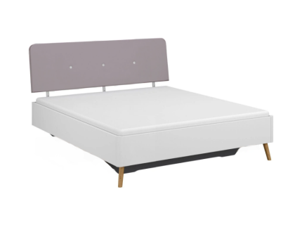 Cadru pat KOLDING (180x200cm) alb alpin/ material textil grey, picioare nuanta lemnului