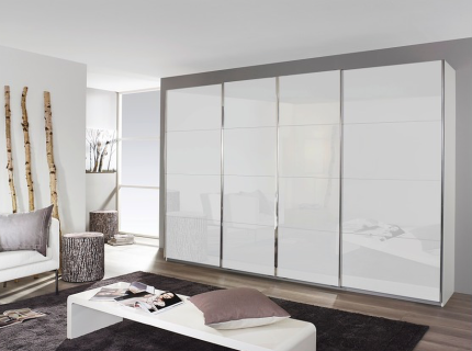 Dulap cu usi glisante SYNCRONO 316x211x62cm alb alpin/ 4 usi sticla alba configurabil