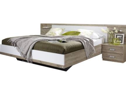 Cadru pat cu 2 noptiere incorporate GANDRA (180x200cm) sanremo/ alb alpin