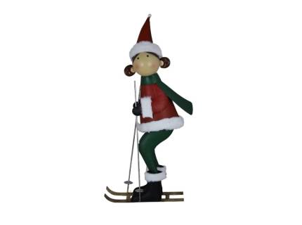 Figurina fata pe schiuri din metal