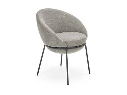 Scaun tapitat K482 cu design rotunjit, material textil grey 61x59xH78cm, cadru si picioare negre