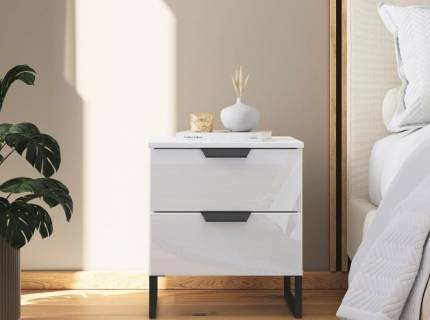 Noptiera cu 2 sertare ADITIO 40x55x42cm alb alpin/ sticla alba 