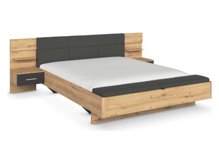 Cadru pat cu noptiere incorporate MOSBACH (180x200cm) stejar Artisan/ gri metalic 
