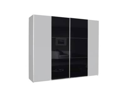 Dulap cu usi glisante KRONACH COLOR II 218x210x59cm alb alpin/ sticla neagra, maner aluminiu