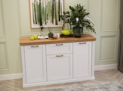 Comoda cu 3 usi si 1 sertar TARA WHITE 167x102x48cm alb mat/ nuc Pacific 