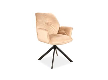 Scaun tapitat BOOGIE II VELVET rotativ, catifea beige 60x50xH89cm, picioare negre