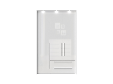 Dulap cu 3 usi cu balamale si 2 sertare PIANO WHITE 137x224x56cm alb lucios, manere crom