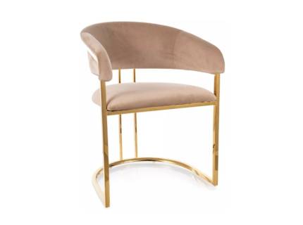 Scaun tapitat TULIPE VELVET design rotunjit luxury, catifea beige 57x64xH77cm, picioare aurii