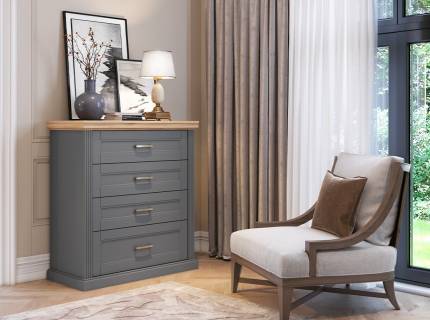 Comoda cu 4 sertare TARA GREY 101x112x48cm grafit mat/ nuc Pacific