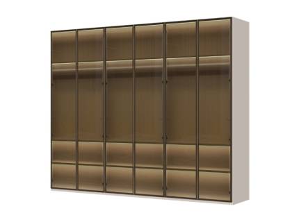 Dulap cu 6 usi cu balamale OPERA 272x224x56cm casmir/ sticla Parsol, manere maro