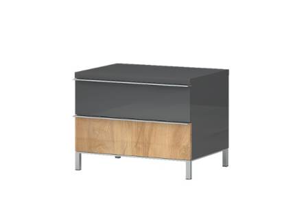 Noptiera cu 2 sertare ONYX 45x43x40cm antracit lucios/ nuc Pacific, picioare si manere crom