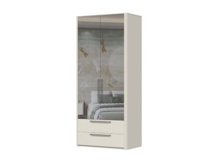 Dulap cu 2 usi cu balamale si 2 sertare AIR 100x225x56cm Pepper White/ oglinda, manere antracit