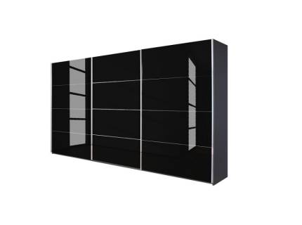 Dulap cu usi glisante KULMBACH 361x210x62cm gri metalic/ 3 usi sticla basalt configurabil