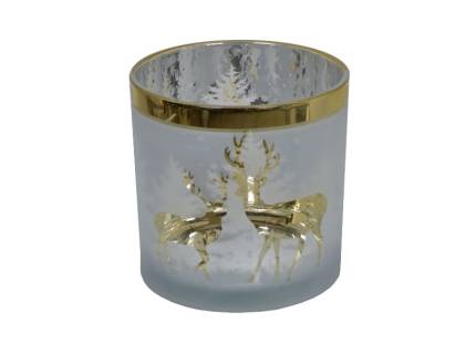 Suport lumanre mare cu ren auriu 15x15cm