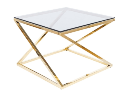 Masuta LIAM din sticla securizata fumurie, metal auriu 60x60xH45cm