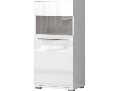 Vitrina medie cu sticla PIANO WHITE 60x123x40cm alb lucios - sticla, maner si picioare crom