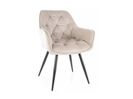 Scaun tapitat CHERRY VELVET catifea cream 57x58xH87cm, picioare negre
