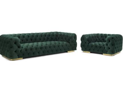 Set canapea 3 locuri + fotoliu CHESTER VELVET fixa, catifea verde 242x97cm / 130x97cm