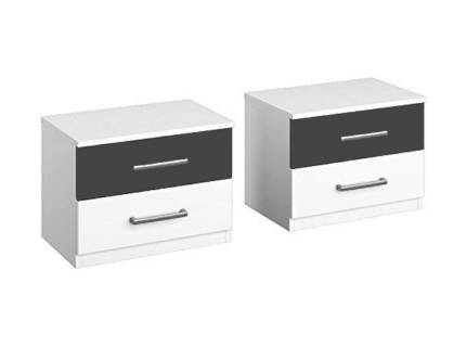 Set 2 noptiere cu 2 sertare BARCELONA 47x43x42cm alb alpin/ gri metalic