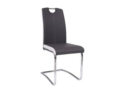 Scaun tapitat H-341 ecopiele dark grey + white 45x44xH101cm, picioare crom