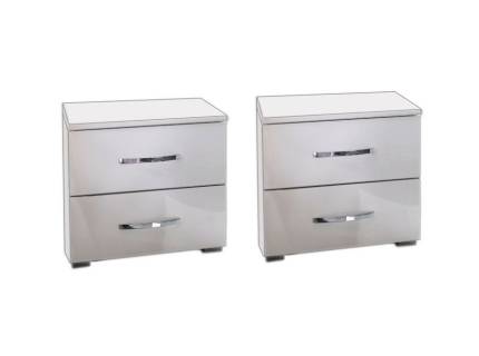 Set 2 noptiere cu 2 sertare ADITIO 40x42x42cm alb alpin/ alb lucios