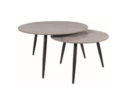 Set 2 masute KORA C din ceramica cu efect de marmura gri, metal negru 60xH40cm / 80xH45cm