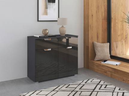 Comoda cu 2 usi si 2 sertare ADITIO 80x81x42cm gri metalic/ gri metalic lucios 