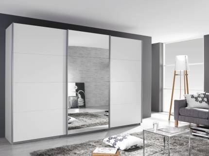 Dulap cu usi glisante KULMBACH 271x210x62cm alb alpin/oglinda configurabil