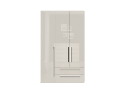 Dulap cu 3 usi cu balamale si 2 sertare PIANO BEIGE 137x224x56cm bej lucios, manere crom