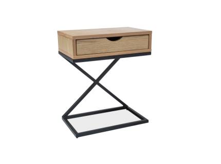 Masuta LIZ I cu sertar pentru depozitare, din MDF cu furnir natural stejar, metal negru 50x30xH60cm