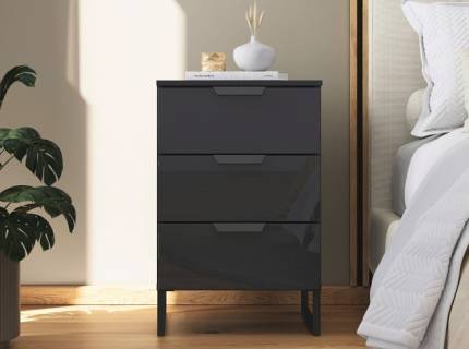 Noptiera cu 3 sertare ADITIO 40x74x42cm gri metalic/ sticla basalt 