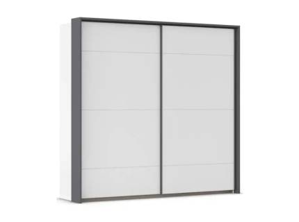 Dulap cu usi glisante CORVO cu rama passepartout 225x214x64cm alb alpin/ manere si rama gri metalic