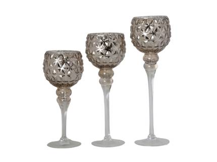 Set 3 potire nuanta sampanie din sticla   