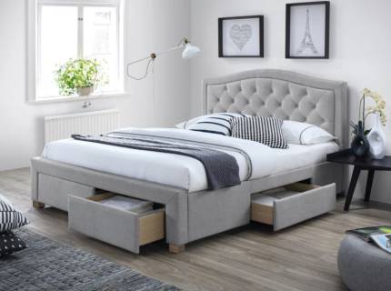 Pat tapitat cu somiera si sertare pentru depozitare ELECTRA 140/ 180cm material textil grey