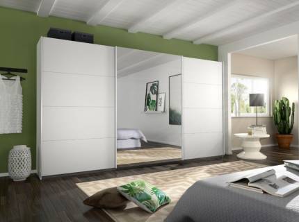 Dulap cu usi glisante KULMBACH 361x210x62cm alb alpin/oglinda configurabil